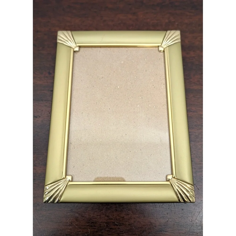 Vintage Gold Tone Metal Picture Frame Art Deco Fan Corner Easel Back 5x7
